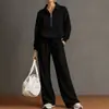 Conjunto Deportivo Casual Transfronterizo Nuevo 2026: Conjunto de Dos Piezas de Sudadera con Cuello Alto y Bloques de Color Estilo Europeo y Americano con Pantalones de Pierna Ancha