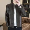 Chaqueta de Cuero con Cuello Alto Nueva para Hombre Primavera y Otoño, Corte Slim Fit Estilo Coreano, Chaqueta de Cuero PU de Gama Alta, Uniforme de Béisbol, Chaqueta Estilo Motociclista
