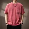 Camiseta Pesada de Algodão Lavada à Pedra Estilo Americano de Luxo para Homens, Manga Curta, Novo Modelo Outono 2026, Top Solto para Homens
