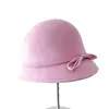 Chapéu de Pescador com Laço Face Pequena Vento de Mil Jin Feminino Outono Inverno Versátil Chapéu de Feltro Chapéu Fedora de Lã Australiana Chapéu Balde Francês
