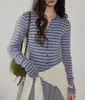 Suéter de punto a rayas color block retro con cuello en V y manga larga para mujer, primavera/otoño, estilo preppy, cárdigan sofisticado y adelgazante 10817
