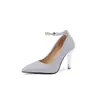 Novos sapatos femininos da moda com lantejoulas corrente de strass bico fino boca rasa sapatos de camada única saltos altos sexy 32-43 sapatos de comércio exterior