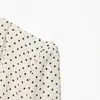 Moda feminina transfronteiriça 2026 Estilo europeu e americano Gola V estampa de bolinhas top shirt justo com babados para mulheres E490789