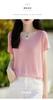 Tricô Pesado de Manga Curta Feminino com Decote em V Verão Novo Solto Simples Versátil Meia-manga Lyocell Tencel Top Camiseta