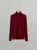 Otoño/Invierno 2026 Nuevo Color Sólido Manga Larga Tencel Lana Ajustado Cálido Cuello Alto Camisa Base Punto para Mujer Diseño Simple