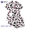 Cardigan Transfronterizo Europeo y Americano de Seda de Leche Pijama Estampado de Color Claro para Mujer Conjunto de Shorts de Manga Corta Transpirable Casual para el Hogar