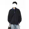 Sudadera retro americana con cuello de camisa, imitación de dos piezas para hombre, nueva de primavera y otoño, holgada, casual, con media cremallera, top tipo polo