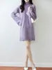 Vestido de Punto de Lana 100% Puro con Cuello Alto para Otoño e Invierno, Jersey de Manga Larga para Mujer, Versátil, Color Sólido, Vestido Base de Lana