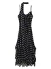 Vestido Za Aliexpress Estilo Europeu e Americano Novo para Mulheres com Alça de Ombro Saia Longa Plissada Decorada com Bolinhas Lenço