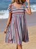 Vestido Transfronteiriço Europeu e Americano Feminino 2024 AliExpress Amazon Estampado em Listras Decote V Mangas Morcego