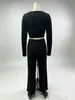 Comercio Exterior Transfronterizo Europeo y Americano de Amazon Otoño e Invierno Color Sólido Elegante Top de Corte Ajustado Pantalones de Pierna Ancha de Cintura Alta Traje Casual para Mujer