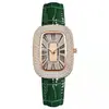 Reloj de Pulsera de Cuarzo Ovalado de Lujo para Mujer con Cristales, Correa Negra de Cuero Oro Rosa, Reloj de Vestir con Brillo
