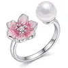 Colar com Pingente Flor de Pessegueiro para Mulheres, Novos Brincos de Coração de Pessegueiro de Luxo Leve, Anel de Pérola Flor de Pessegueiro de Alta Qualidade