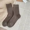 Meias de Cano Médio com Babados Estilo Coreano para Mulheres Outono/Inverno Retro Cor Sólida Meias Largas Textura Suave Aquecimento Atacado