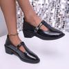 Zapatos Planos de Cuero Retro de Talla Grande para Mujer, Estilo Nuevo Verano 2025, Tacón Grueso, Correa Única Mary Jane, Versátiles