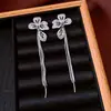 Pendientes de Borla con Flor de Zircón y Perla de Aguja Plateada, Modernos y Elegantes, Estilo de Lujo Ligero, Diseño Exquisito, Joyería de Oreja de Nicho