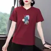 Camiseta de Manga Corta Estampada de Moda para Mujer, Corte Holgado, Adelgazante, Cubre Vientre, Top de Verano, Tallas Grandes, Camiseta de Hombro Normal