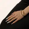 Moda Transfronteiriça Europeia e Americana Personalizada Criativa Metal Geométrica Quadrada Abertura Ajustável Pulseira Feminina Anel Conjunto de Joias