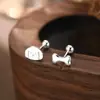 Pendientes de Hueso de Cachorro de Plata Pura S999 para Mujer, Pendientes de Diseño Asimétrico, Tachuelas para Cartílago Auricular, Accesorios Lindos de Animales para Niños