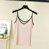 Camisola de Modal con Cuello en V para Mujer, Ropa de Verano para Llevar por Encima, Camiseta Base de Manga sin Mangas con Bloques de Color, Ajustada, Top Adelgazante que se Puede Usar por Fuera