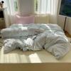 Conjunto de Quatro Peças de Algodão Lavado Liso Colorido Simples Estilo Japonês Transfronteiriço, Capa de Edredom, Lençol, Conjunto de Três Peças, Fabricante Atacadista de Roupa de Cama