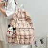 Mochila Escolar Xadrez Estilo Ins Japonês Artístico Estilo Fresco Mochila para Estudante do Ensino Médio Mochila de Veludo Feminina Mulheres