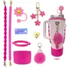 Set de Posavasos con Tapa Decorativa de Paja para Vaso de Agua Stanley Cadena para Vasos Colgante de Bola de Felpa Cubierta de Vaso con Cordón de Silicona