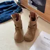 Botas de Piel para Niña 2026 Otoño Nuevo Estilo Botas de Piel Merade Artístico Retro para Niña Botas Elegantes Versátiles de Moda de Media Pantorrilla