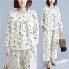 Conjunto de Algodón Nube para Primavera y Otoño, Moda de Ropa de Casa de Manga Larga y Pantalón Largo para Madres Jóvenes y de Mediana Edad, Adecuado para Usar al Aire Libre