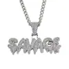 Collar con Letra de Personalidad Europeo y Americano Colgante de Personalidad Gota de Agua SAVAGE Collar Hip Hop Aleación Joyería para Hombre