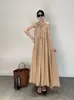 Vestido de Verano para Mujer con Cuello Halter, Largo, Corte A, Sin Mangas, de Algodón y Lino