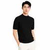 Camiseta de punto de manga corta con cuello alto medio para hombre estilo old money, top liso de cuello medio para primavera y otoño, camiseta interior básica para hombre