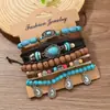 Pulsera trenzada de aleación de estilo bohemio colorido, con turquesa y piel sintética PU, para mujer, uso multicapa, juego de 6 piezas