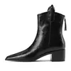 776-10 Botines cortos adelgazantes estilo europeo y americano, botines de mujer con textura vintage, botines de caballero de tacón medio grueso, botines de punta
