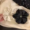 Elástico de Cabelo Estilo Coreano com Laço de Bolinhas Florais em Renda Pesada para Cabelo de Menina Doce, Cor Creme
