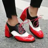Zapatos Brogue para Mujer Color Caramelo Charol Combinación de Colores Tacón Grueso Tacón Alto Cordones Delanteros Estilo Británico Retro Zapatos de Piel Tacones Altos