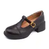 Mocassins Plataforma Chunky Heel Estilo Retro Francês 2026 Novo Estilo Elegante para o Trabalho T-Strap Mary Jane Pequenos Sapatos de Couro para Mulheres