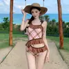 Traje de baño de una pieza Modelo 2026 para mujer, Cuadros Retro, Dulce y Lindo, de un solo hombro, Pura Deseo, Vacaciones en Aguas Termales, Estilo Coreano Ins