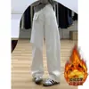 Jeans Gruesos con Forro de Felpa Talla Grande para Mujer, Nuevo Estilo Otoño e Invierno 2025, Pantalones Cálidos de Pierna Recta de Cintura Alta de Largo Completo y Pierna Ancha para Mujeres de Talla Grande