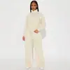Conjunto de dos piezas para mujer: sudadera tipo polo con cremallera corta y cuello alto de manga larga estilo americano transfronterizo y pantalones deportivos casuales de pierna ancha con cintura alta y cordón