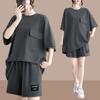 Conjunto Casual Europeu de Verão 2024 Feminino Solto Plus Size Emagrecedor Fashionável Versátil Manga Curta Shorts Conjunto de Duas Peças para Pessoas Ligeiramente Acima do Peso