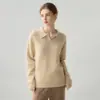 Outono e Inverno Novo Cashmere Feminino Gola Polo Solto Espessado Malha de Lã Macio Grudando Camada Base Suéter Atacado