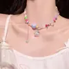Dulce Collar Dopamina Color Frío para Mujer Color Caramelo Estrella Borla Larga Costura Cadena Clavícula Lindo Collar de Cuello para Niña