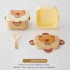 Lancheira dobrável com divisórias e design elegante, com várias opções de compartimentos, ideal para crianças e estudantes. Acompanha garfo e colher.