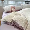 Conjunto de Roupa de Cama de Quatro Peças em Renda Francesa 100% Algodão, Lençóis e Fronhas com Sensação de Dormir Nu, Conjunto de Roupa de Cama de Três Peças Estilo Lençol com Elástico 100% Algodão