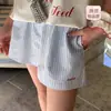 Shorts de Verano Estilo Coreano Nuevos Versátiles de Raya Vertical con Cordón Pierna Ancha Holgados Cintura Elástica Casuales para Mujer