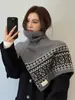 Bufanda Chal de Jacquard de Doble Cara Estilo Fair Isle Retro para Mujer Otoño/Invierno Tacto de Alta Gama Fácil de Superponer Calentador de Cuello Alto