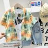 Camisa Floral de Manga Curta para Meninos 2026 Verão Nova Estilosa Solta Fina de Manga Curta Camisa de Praia para Crianças Maiores