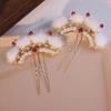 Bola de Pelo Guofeng Vintage Traje de Accesorios para el Cabello de Invierno Juego Completo Borla Roja Año Nuevo Hanfu Maquillaje Usar Tocado