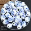 Película de aço oval contas de cerâmica azul e branca contas de porcelana feitas à mão diy joias pequenas em forma de barril acessórios para pulseira material atacado